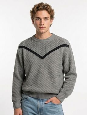 Sasson Vintage Men's Textured Gray Black Sweater - Xl